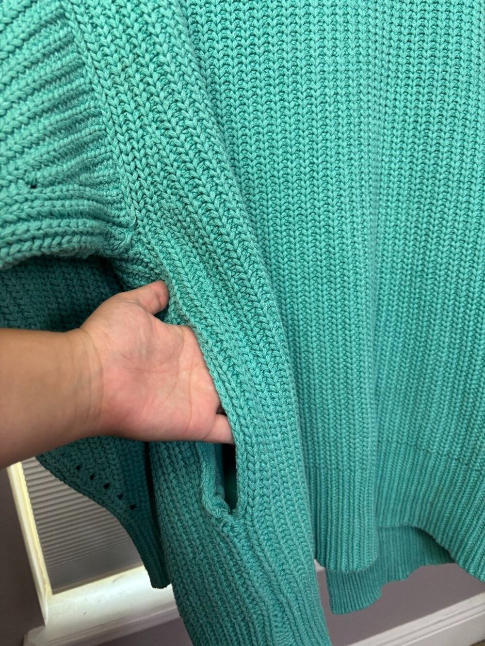 ☀️ Free People Swim Too Deep Chunky Knit Cardigan Turquoise S NWOT - Picture 7 of 9